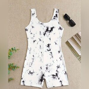 Dani Crew Neck Tie Dye White & Black Romper